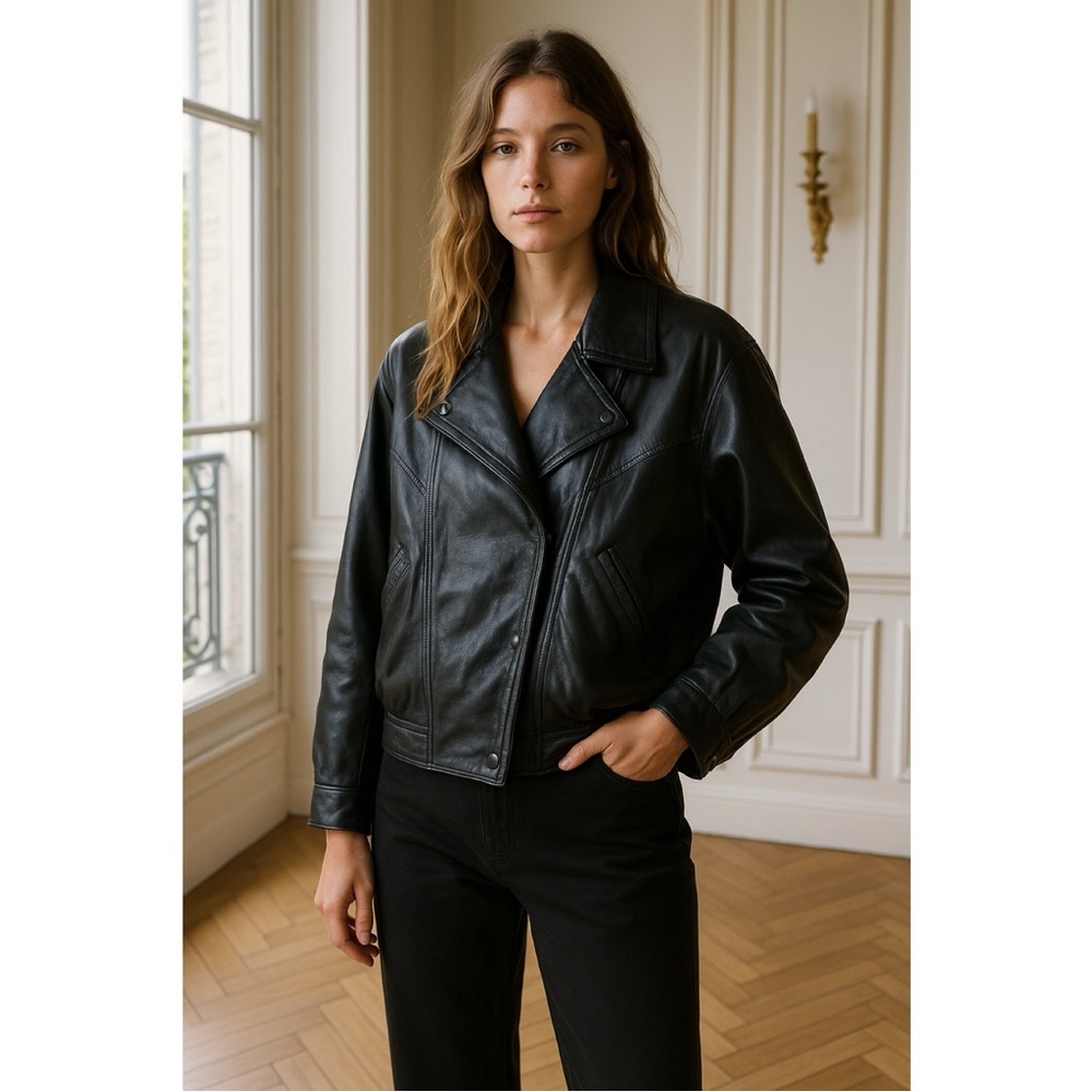 Image by Mirage Women’s Black Leather Jacket, size Medium